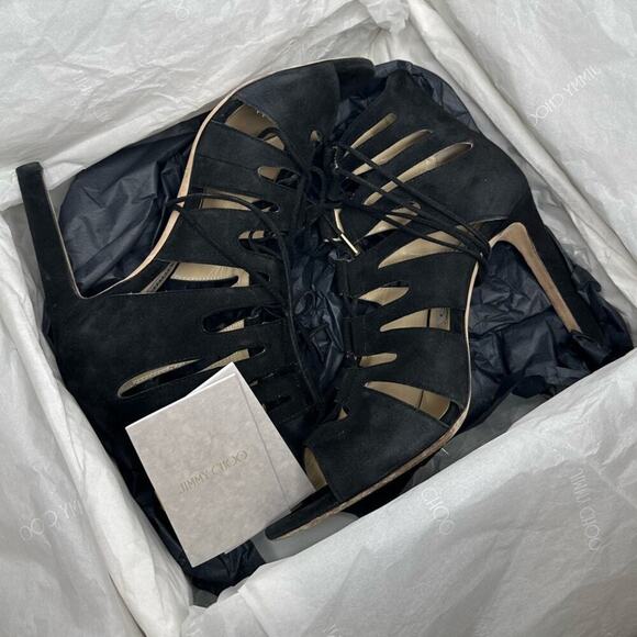 Jimmy Choo Hitch 100 Mirrored Lace Up Cage Heels Black Size EU 39.5 Gladiator - Picture 8 of 8